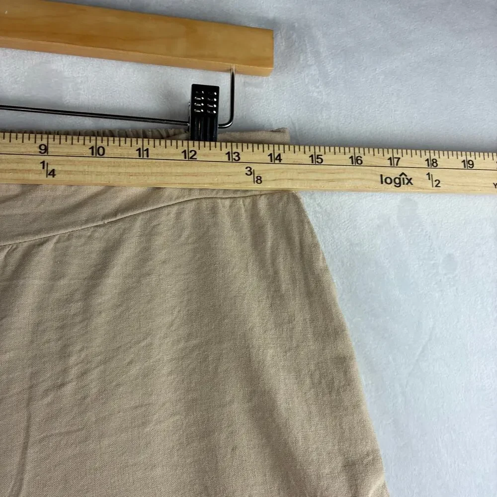 New York & Company Wide Leg Crop Pants Women's Medium Beige Linen Minimalist